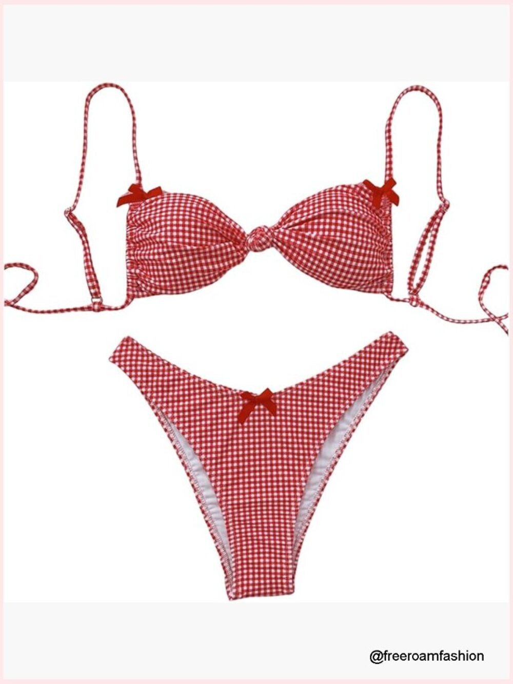 Y2K Gingham Print Bikini Set High Cut Bow Decor Swimsuit